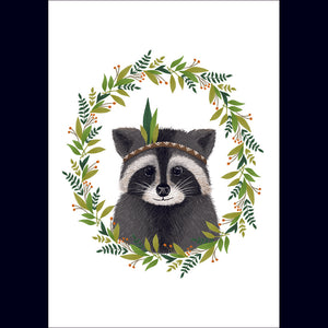 Cute Racoon with Leaves Print