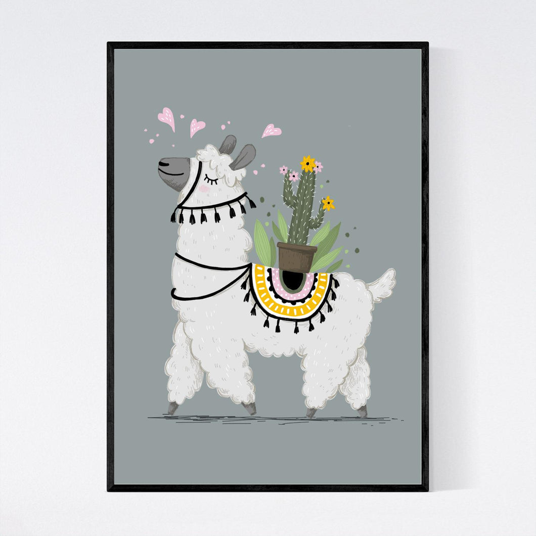 Lovable Lama with a Cactus Print