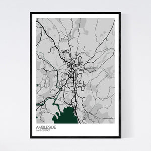 Ambleside Town Map Print