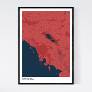 Cambodia Country Map Print