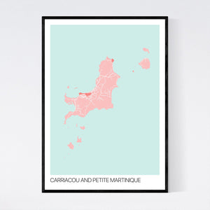 Carriacou and Petite Martinique Island Map Print