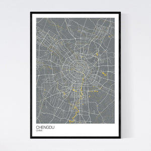 Chengdu City Map Print