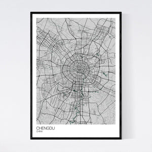 Chengdu City Map Print