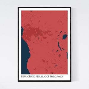 Democratic Republic of the Congo Country Map Print