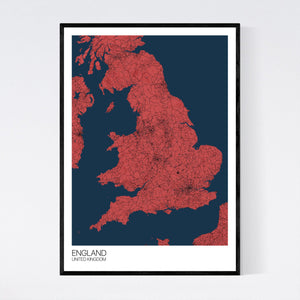 England Country Map Print