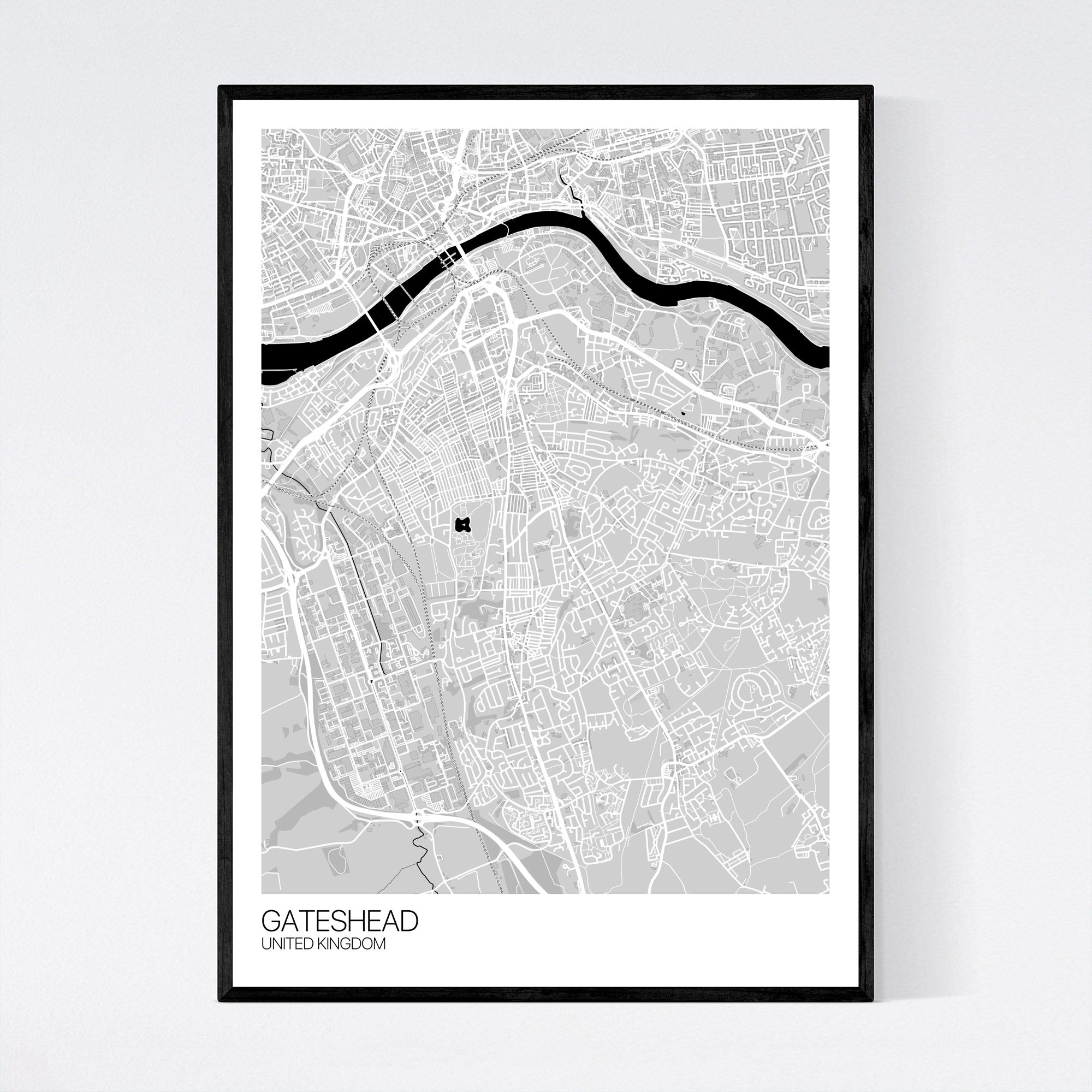 Map of GATESHEAD Black and White Map Print City Print 