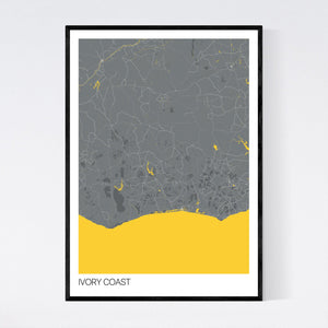 Ivory Coast Country Map Print