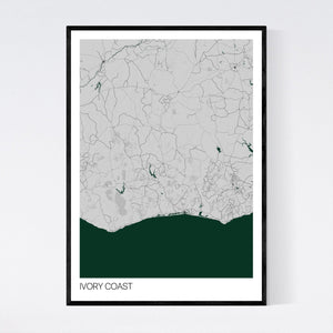 Ivory Coast Country Map Print