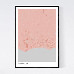 Ivory Coast Country Map Print