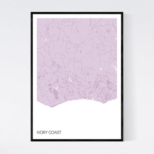 Ivory Coast Country Map Print