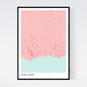 Ivory Coast Country Map Print