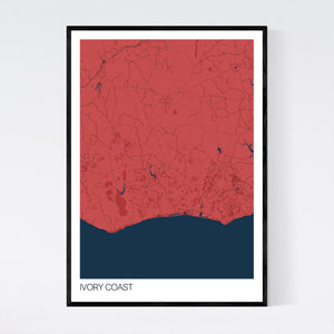 Ivory Coast Country Map Print