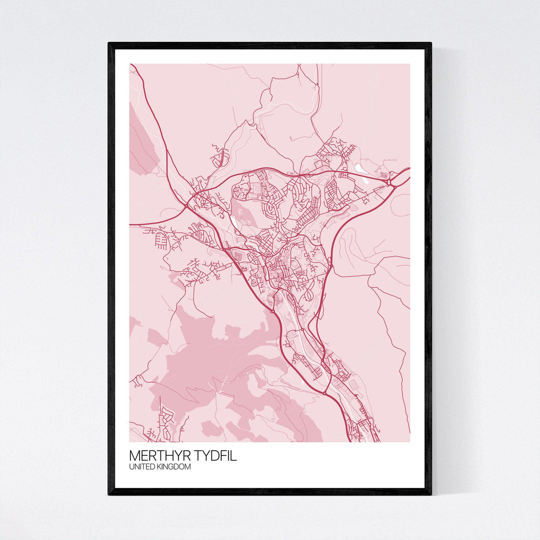 Merthyr Tydfil City Map Print