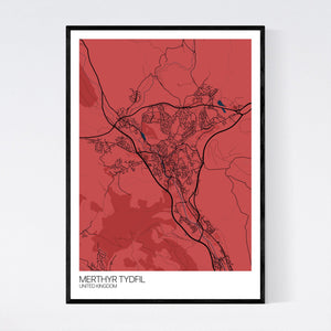 Merthyr Tydfil City Map Print