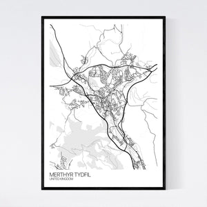 Merthyr Tydfil City Map Print