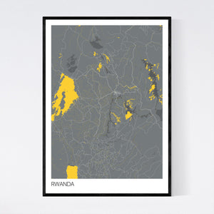 Rwanda Country Map Print
