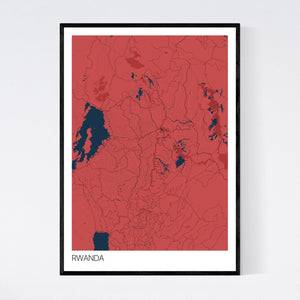 Rwanda Country Map Print