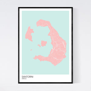 Santorini Island Map Print
