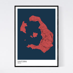 Santorini Island Map Print
