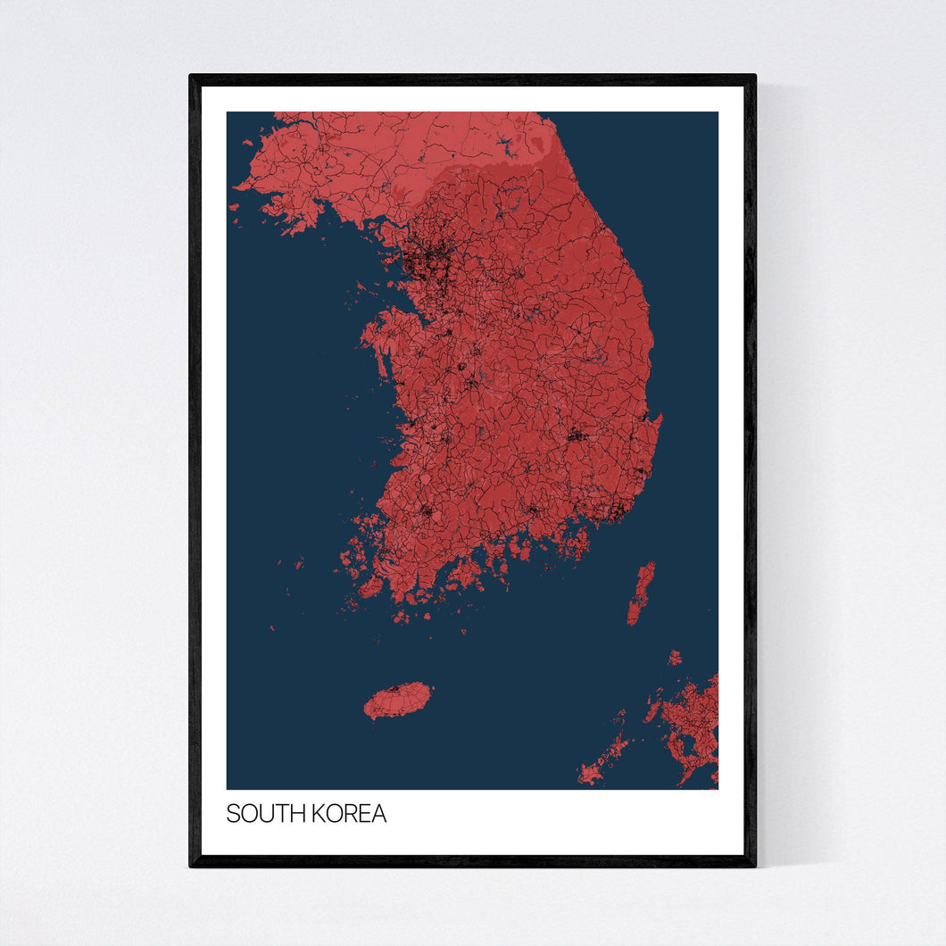 South Korea Country Map Print