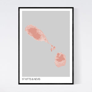 St Kitts & Nevis Country Map Print
