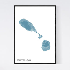 St Kitts & Nevis Country Map Print