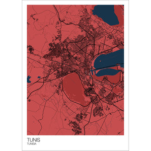 Map of Tunis, Tunisia