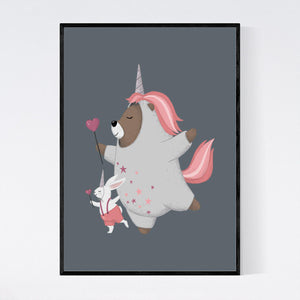 Dancing Bear and Rabbit Unicorns Print