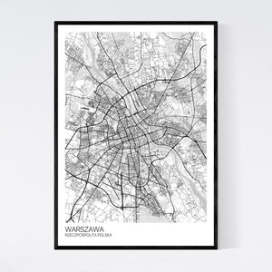 Map of Warsaw, Poland