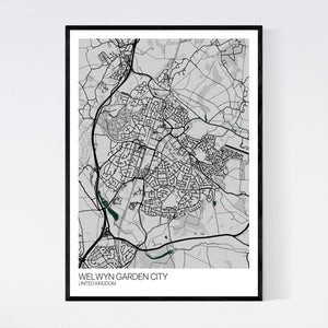 Welwyn Garden City City Map Print