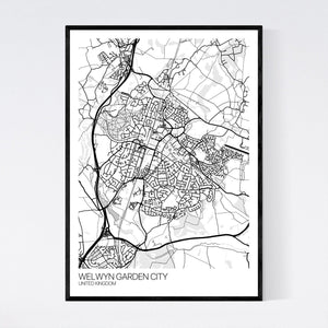 Welwyn Garden City City Map Print