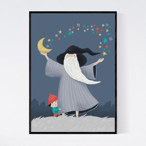 Wizard, Moon and Stars Print