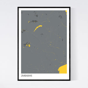Zimbabwe Country Map Print